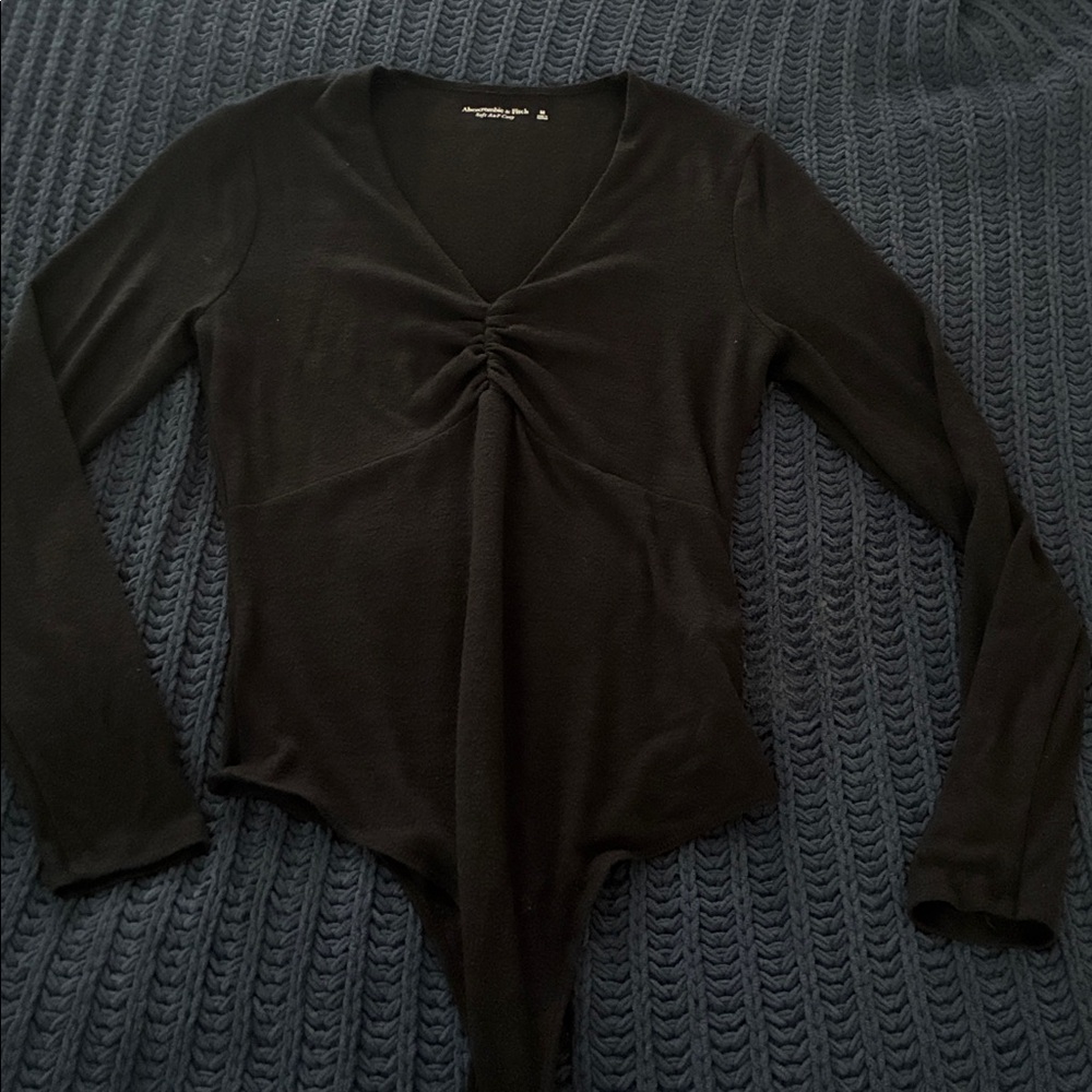 Abercrombie Soft A&F Cozy Black Long Sleeve Bodysuit size medium